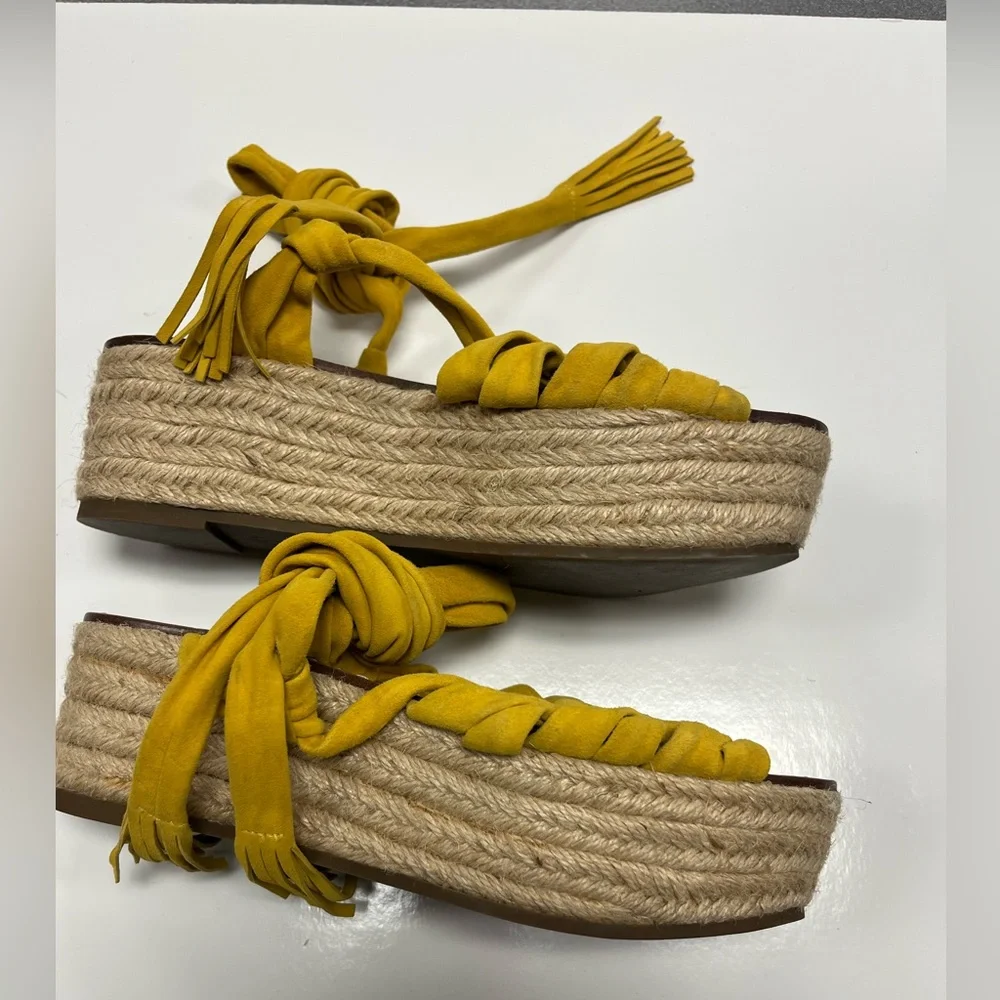 Sigerson Morrison Mustard Yellow Suede Espadrille Platform Wedges Sz.‎ 7